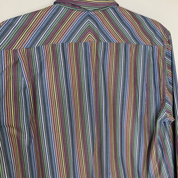 True Measure Striped Cotton Button Up Shirt Rainbow Sz Medium - Picture 4 of 7